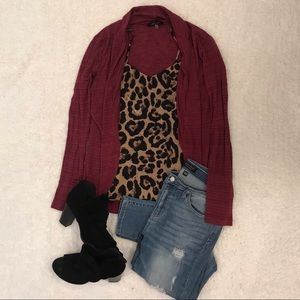 Burgundy Long Sleeve Knit Cardigan